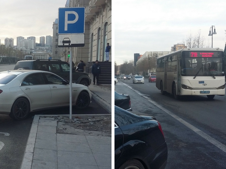 Одну из выделенных полос для автобусов в Баку превратили в платную парковку - ФОТО - КАРТА