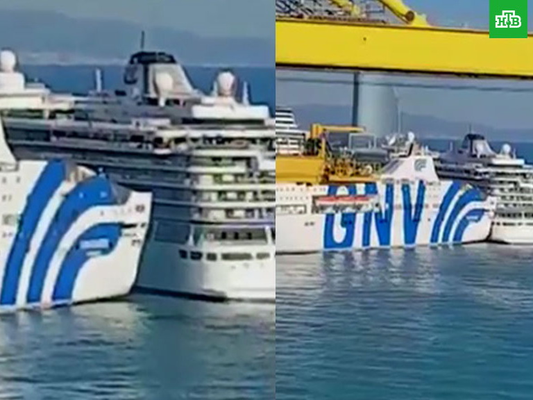 В порту Барселоны паром врезался в круизное судно - ВИДЕО