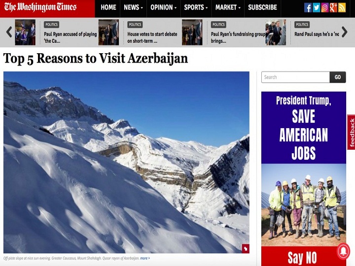 “The Washington Times”: Azərbaycana getmək üçün 5 səbəb