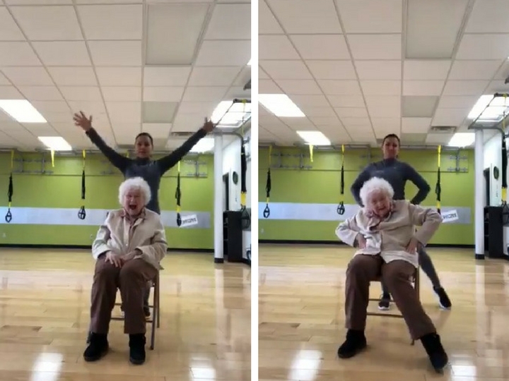 В Сети обсуждают хохочущую во время фитнеса 93-летнюю старушку – ВИДЕО