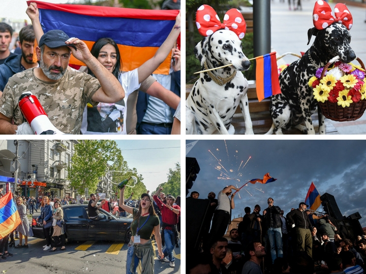 Шампанское и собаки с флагами: Ереван празднует уход мафиозного карабахского клана - ФОТОРЕПОРТАЖ