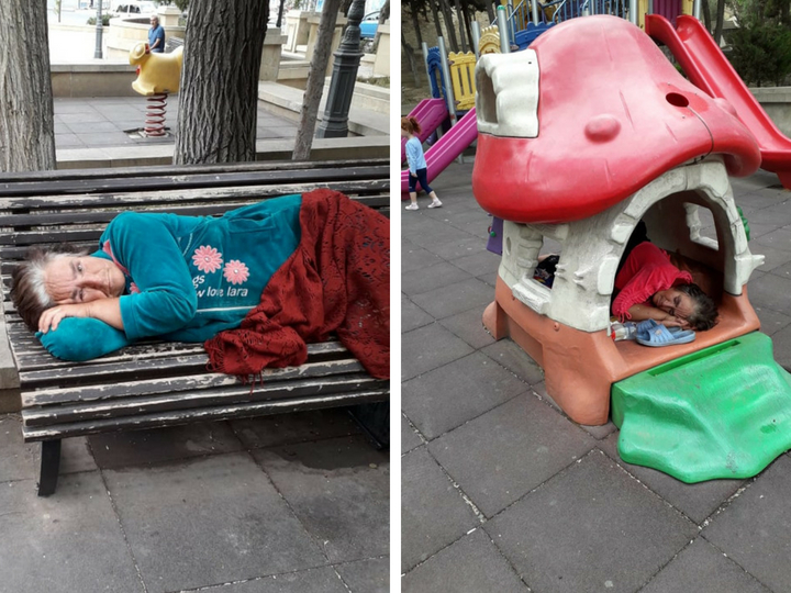 В Баку женщина-бомж «оккупировала» детскую площадку: «Я просто хочу жить здесь» - ФОТО