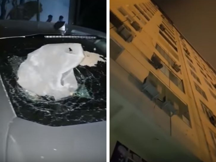 Фекалии, выброшенные из окна в Баку, разбили вдребезги подпресс нового автомобиля - ВИДЕО