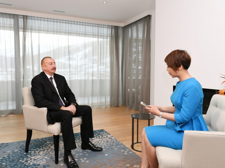 Azərbaycan Prezidenti İlham Əliyev Davosda Çinin CGTN televiziyasına müsahibə verib - FOTO
