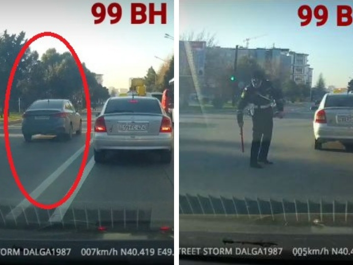 В Баку автомобиль наехал на сотрудника дорожной полиции в ответ на его приказ остановить машину – ВИДЕО