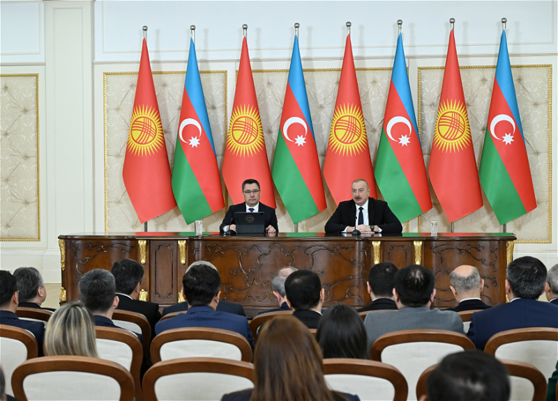 Президент Ильхам Алиев и Президент Садыр Жапаров выступили с заявлениями для прессы - ФОТО - ВИДЕО