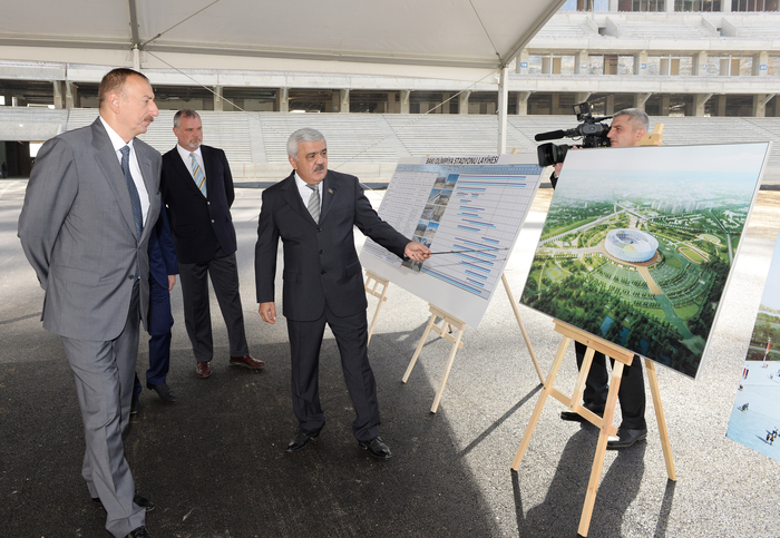 Ильхам Алиев ознакомился с ходом строительства Бакинского Олимпийского стадиона - ФОТО