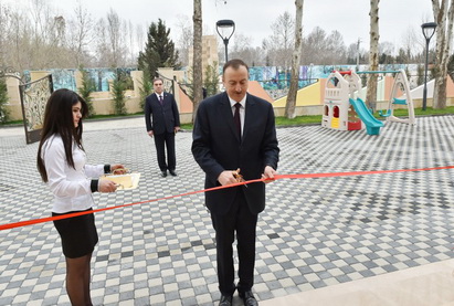 Ильхам Алиев принял участие в открытии детского сада, построенного по инициативе Фонда Гейдара Алиева - ФОТО