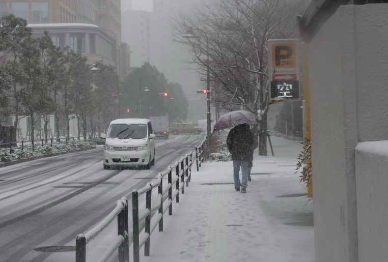 В Токио выпал снег и установилась зимняя погода