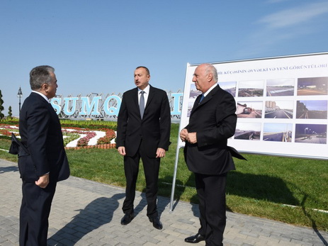 Президент Ильхам Алиев ознакомился с работами, проведенными после реконструкции на улице Сахиль в Сумгайыте - ФОТО
