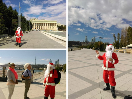 Санта-Клаус на Бакинском бульваре: Рождество посреди сентября - ФОТО