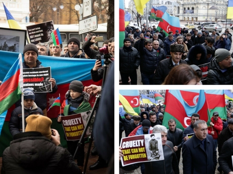 Азербайджанская диаспора Украины провели акцию протеста перед посольством Армении в этой стране - ФОТО