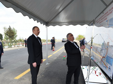 Президент Ильхам Алиев принял участие в открытии части автодороги Мингячевир-Бахрамтепе - ФОТО
