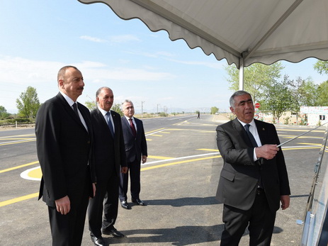 Президент Ильхам Алиев принял участие в открытии автодороги в Евлахском районе - ФОТО