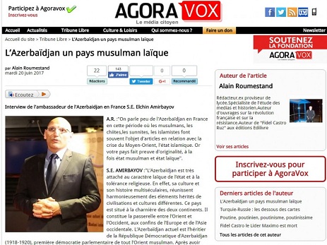 Fransanın “Agoravox” saytında Azərbaycan səfirinin müsahibəsi dərc olunub