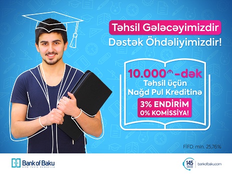 Bank of Baku-dan təhsil kampaniyası: 10.000 AZN-dək nağd pul kreditinə 3% endirim