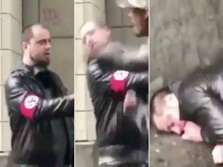 Неонацист в Сиэтле получил удар в челюсть за изображение свастики на рукаве – ВИДЕО