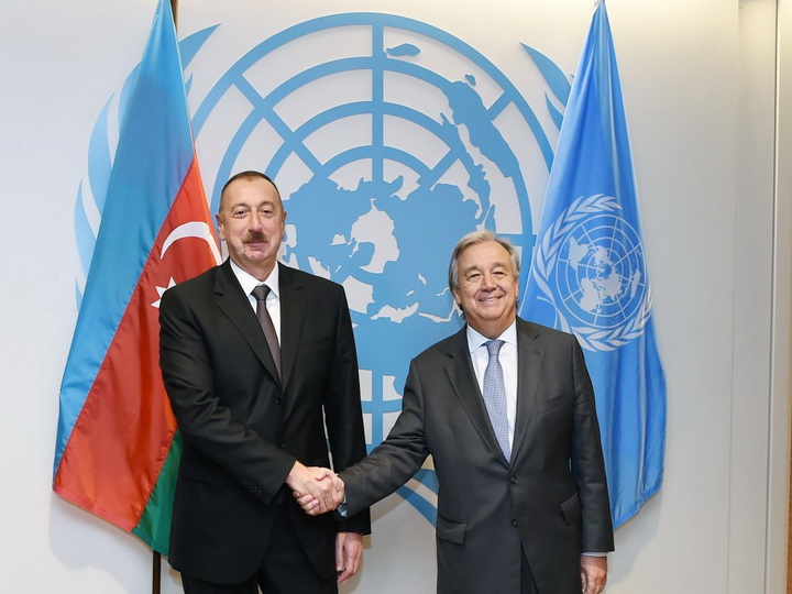 Президент Азербайджана Ильхам Алиев встретился в Нью-Йорке с генеральным секретарем ООН Антониу Гутеррешем - ФОТО