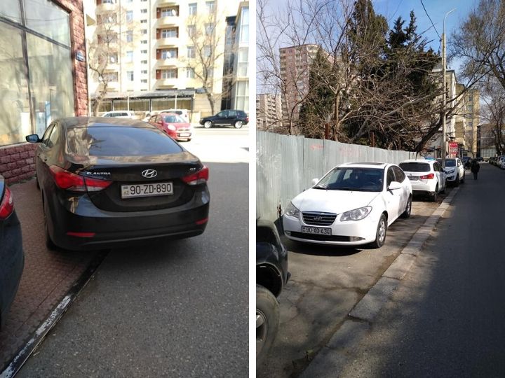 На этой улице Баку машины стоят на тротуарах, а пешеходы вынуждены идти по дороге - ФОТОФАКТ